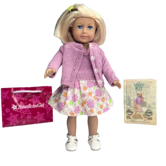 American Girl Kit Doll Mini Cloth Body Meet Outfit Barrette Skirt Shoes Book Bag - Picture 5 of 8